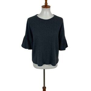 Tinywillow Dark Green Ribbed Knit Ruffle Sleeve Boho Chic Sweater Top Large